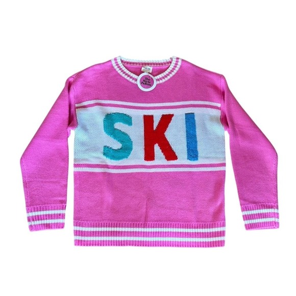 Peach Love California Sweaters - Peach Love Women's Pink Ski Pullover Sweater Size L Winter Casual color block